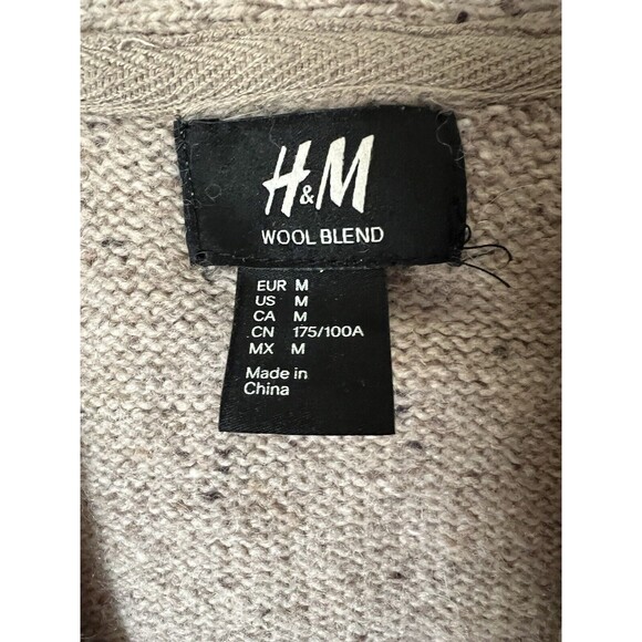 H&M Knitted Chunky Grandpa Cable Knit Sweater Cardigan Beige Size M Wool Blend - Picture 6 of 8